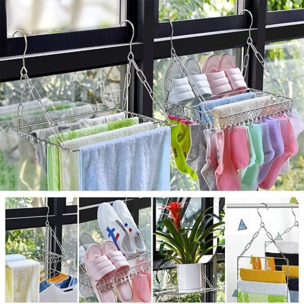 Sock Drying Rack, Sock Dryer, Hängande Klädtork med 36 Rostfria Vindtäta Klämmor för Sockor, Underkläder, Kläder, Handdukar