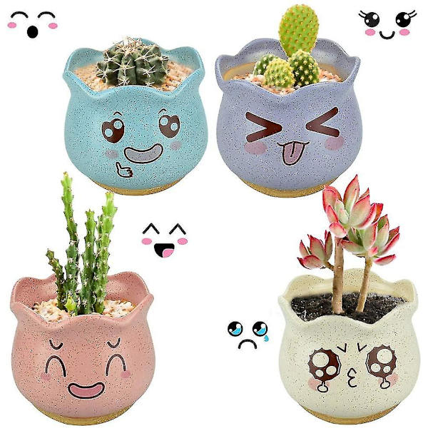 4 stk. keramiske sukkulentpotter, mini kaktuspotter, blomsterpottebeholder