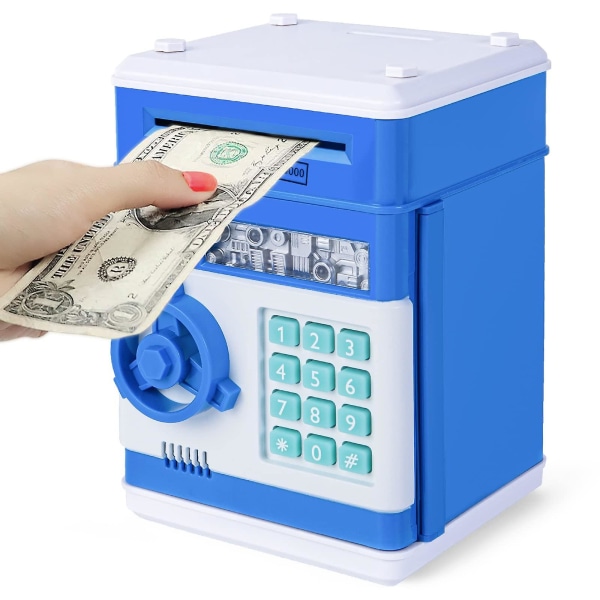 Money Box Kids Pankkiautomaatti Pankki Elektroninen Salasana Säästöpossu Mini Pankkiautomaatti Rahaturva Käteinen Kolikko Rahapankki lapsille blue