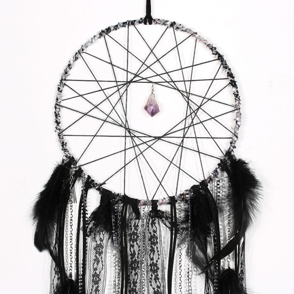 Dream Chaser Natural Amethyst Dream Catcher Pendant Black Lace Tassel Shop Dream Net Wind Chime