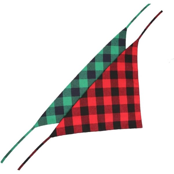 2 stykke sæt hundetørklæder Jule kæledyr trekant tørklæder tilbehør hagesmæk rød sort gitter og grøn sort gitter