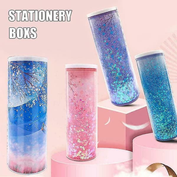 Stationery Box Quicksand Translucent Multifunctional Case Cylindrical Pen School Pen G