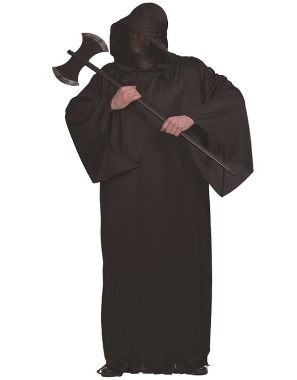 Halloween-asu, superpitkä kylmä musta mekko, soturivarusteet