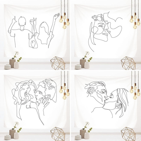 Gobeläng för vuxna kyss älskare gobeläng/kyss vägg hängande gobeläng svart och vit abstrakt skiss konst vägg 150*120cm A