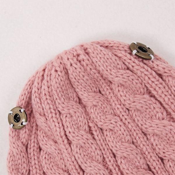 Spädbarn Småbarn Ullmössa Enfärgad Vinter Twist Dubbel Pom Pom Stickad Mössa Dark Pink