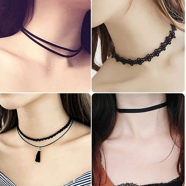 Choker Halskjede Svart 8 Stk Fløyel Chokers Svart, Svart Klassisk Gotisk Choker