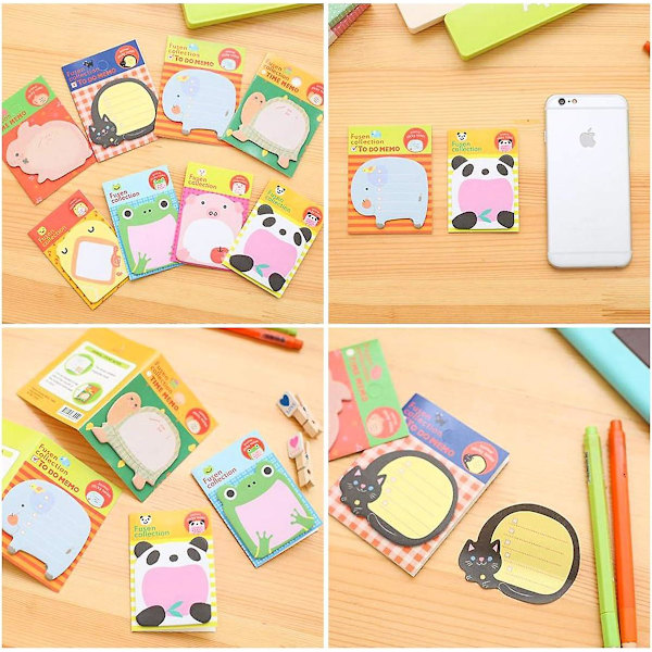 8 Pads Sticky Notes Animal Sticky Notes Removable Self-adhesive Notes Novelty Cartoon Sticky Notes Pad Set