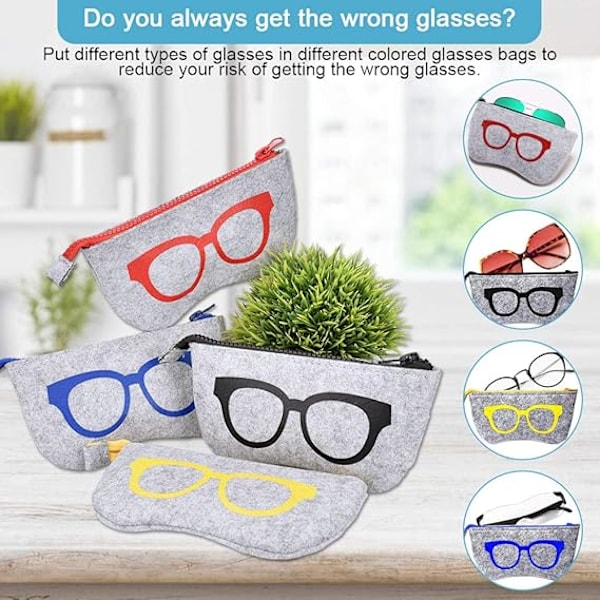 4 st Mjuka Glasögonfodral Filtfodral Filtfodral med Dragkedja Skyddande Glasögonfodral 19 * 13 * 9 cm Bärbar Återanvändbar för Glasögon Nyckel Klocka Penna Tr