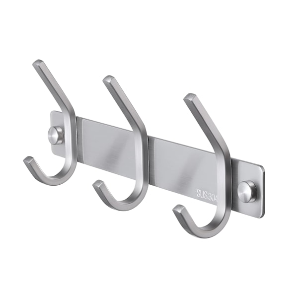 Ruostumaton takki- ja pyyhekotelo, seinään kiinnitettävä, ruostumaton teräs, 3 koukkua 3-Hook