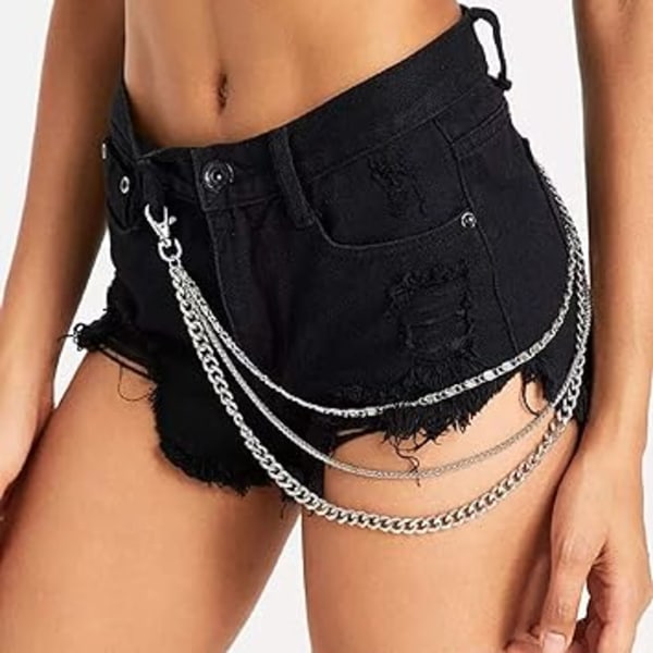 (Silver) Hip Hop Punk Plånbok Byxor Pocket Chain Hipster Jeans Bälte Byxkedja för kvinnor och flickor