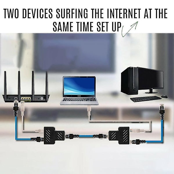 Sovitin Rj45 Ethernet Lan -kaapeli 1-2-suuntainen jakaja Kaksi naarasporttiliitin