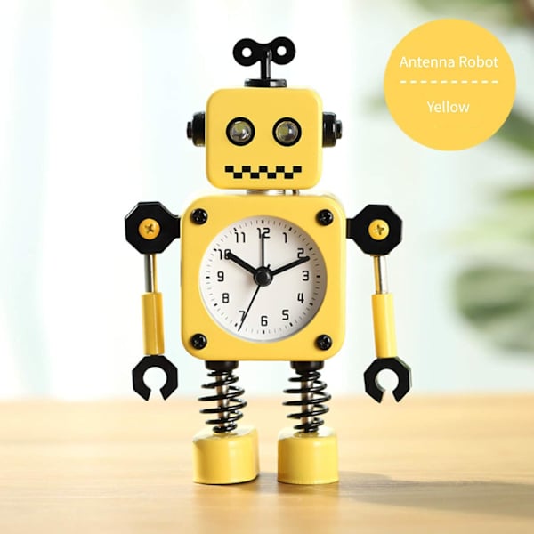 Robottihälytyskello, ruostumattomasta metallista valmistettu hiljainen herätyskello vilkkuvilla silmillä ja pyörivällä käsivarrella, lahja lapsille, keltainen