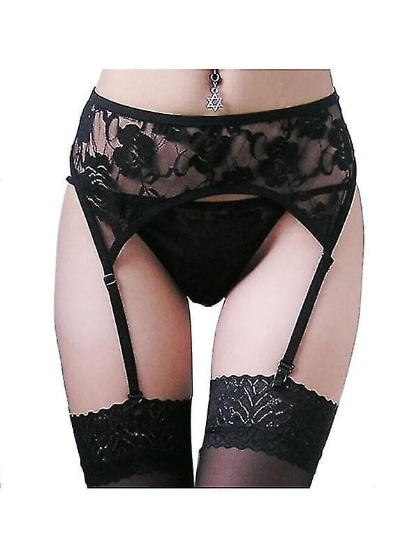 Sexy Silkestrømper, Dame Blonder Strømpebånd Strømpebukser &amp; Sorte Strømper Lingerisett Til Gave