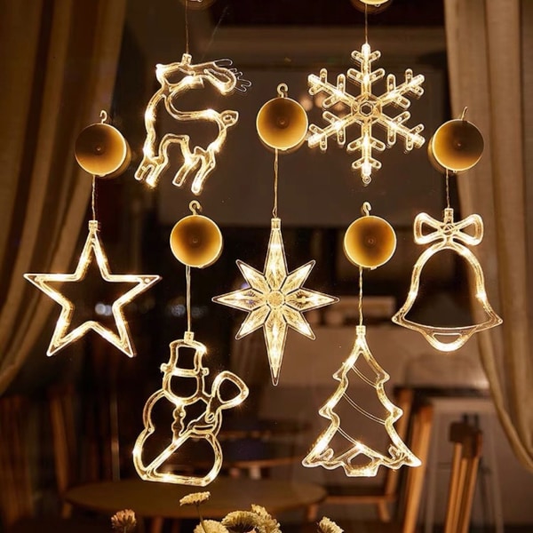 7 nye LED juledekorasjonslys Julenissen snømann vindussuger lys Juletre ferie krok dekorative lys