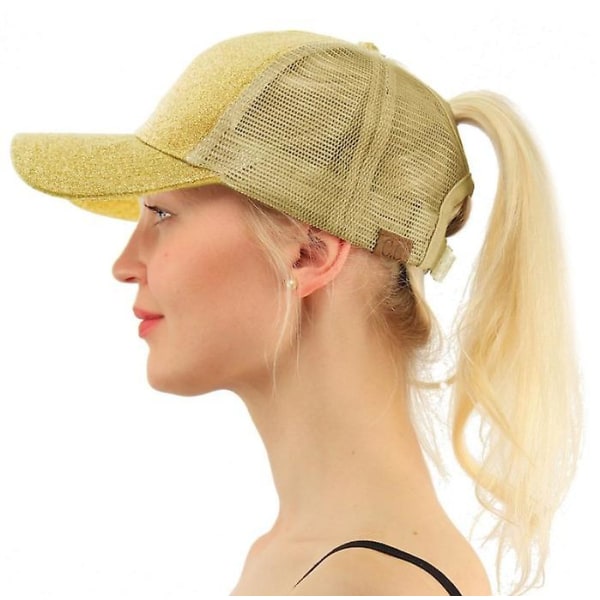 Sports Ponytail Baseball Cap Mesh Justerbar Hat Ponycap For Kvinner Gold