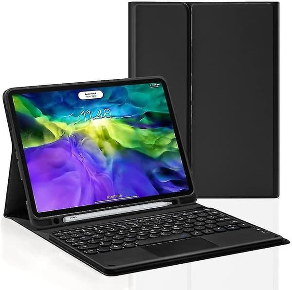 Ipad Pro 12,9-tums avtagbart Bluetooth-tangentbordfodral med rund knapp Black