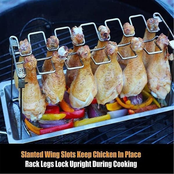 Kyllingevinge- og lågreol i rustfrit stål til grill - 12 huller til grill