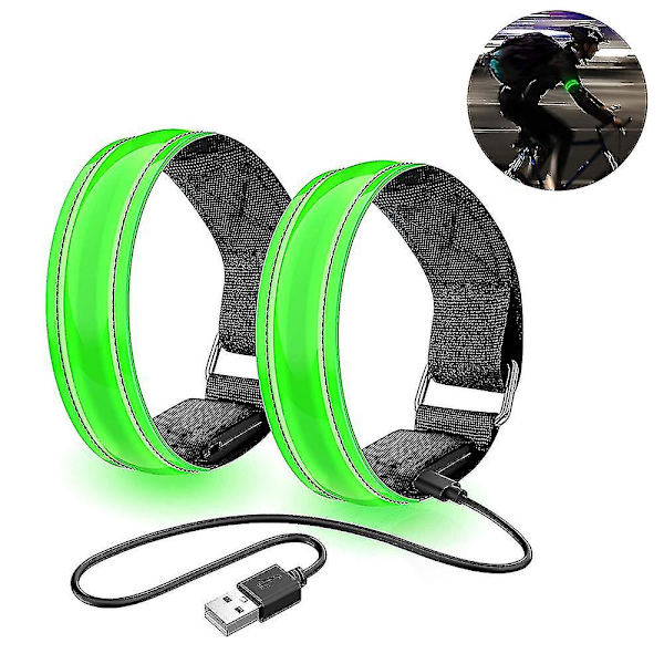 2 kpl juoksuvaloa juoksijoille ladattava led-nauha heijastava Green