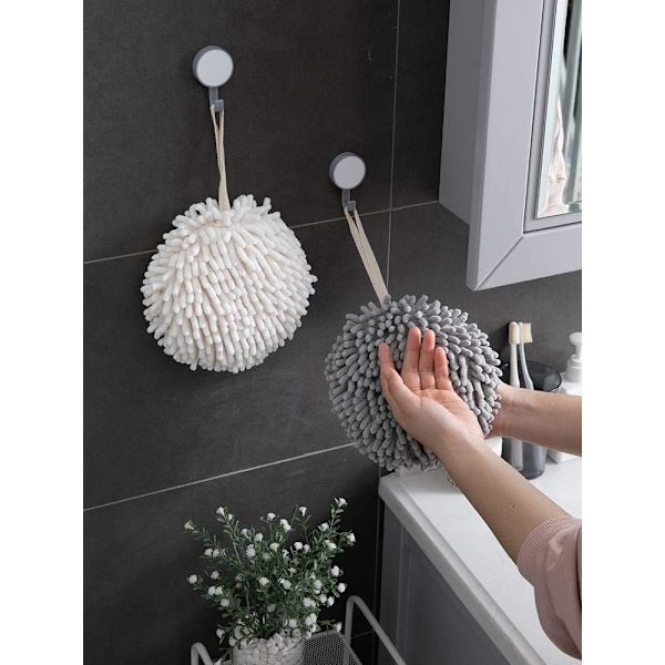 Mykt badehåndklekule-sett med 2 hvite og grå - Tørk hendene dine umiddelbart og enkelt med dette kreative og dekorative badehåndkle-settet for badet