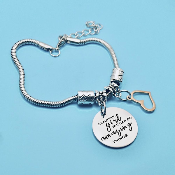 Inspirationsarmband med presentask till kvinnor, flickor, damer, justerbart silverarmband