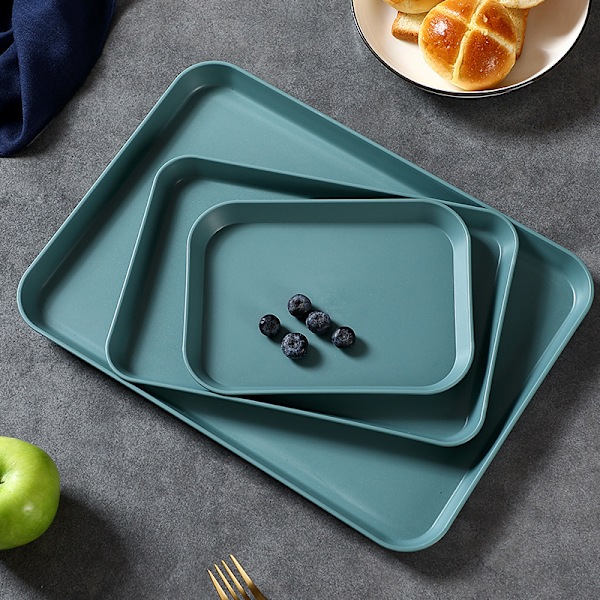 Dark green,three-piece set,Rectangular serving tray ideal for buffet,fast food and fast food,Plastic