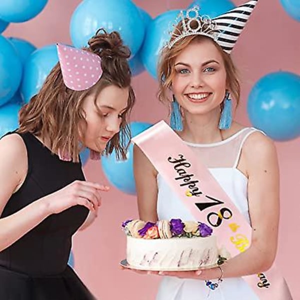 Birthday Tiara And Sash, Glitter Satin Sash, Crystal Crown Tiara And Birthday Girl Badge For Girls Women