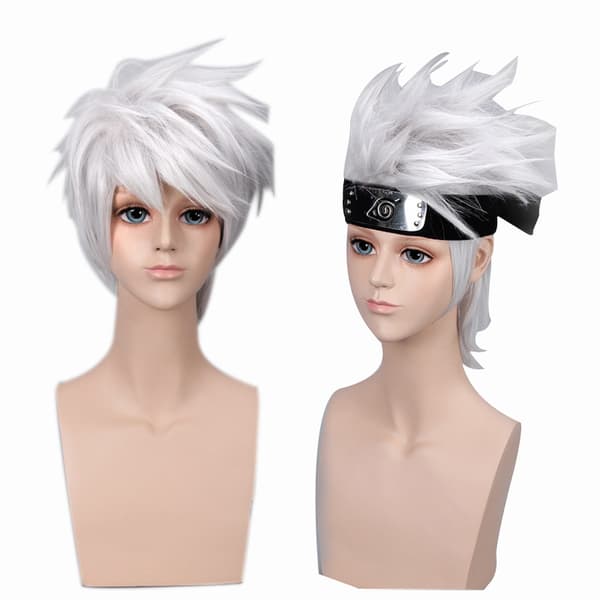Anime peruk silvervit Okanada omvänd lockigt kort hår cospl