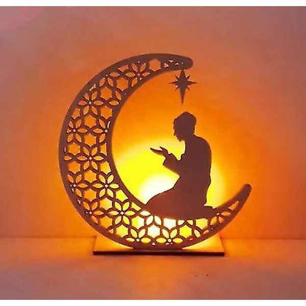 Ramadan Diy Trä Måne Led Ljus COLOR6