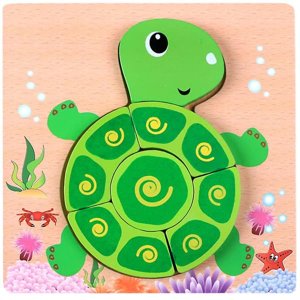 Träpussel för småbarn, djurpussel pusselset tidig inlärning sköldpadda Turtle