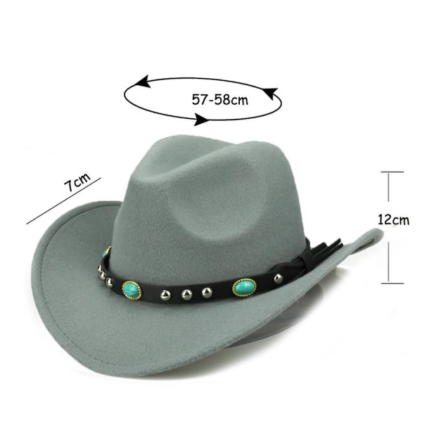 Fashion Nitte Rulle Op Bredskygget Western Cowboy Cowgirl Hat Sombrero Jazz Cap Lysebrun