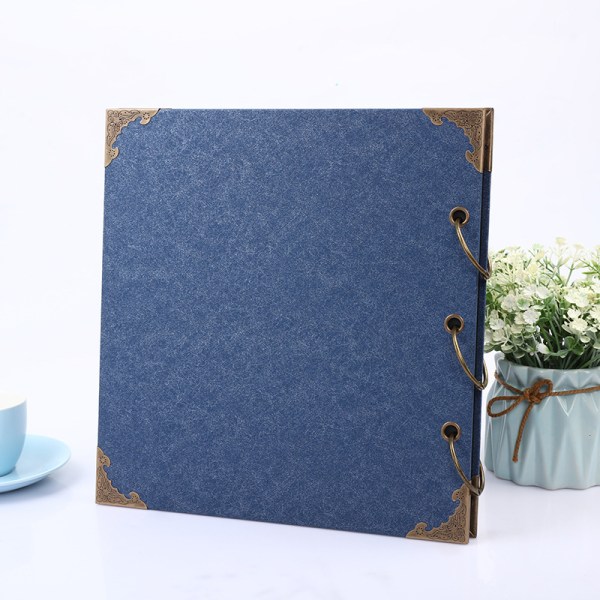Fotoalbum DIY Scrapbog 10x10 Tommer 50 Sider Dobbeltsidet Vintage Hardcover Tre Ring Binder Kunststand Album til Opbevaring af Minder Blå