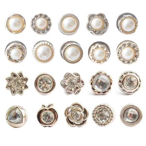 20 stk. Dame Skjorte Brosche Knapper Perle Ingen Sy Knapper Pins Sikkerhed Rhinestones Mini Brosche Pins