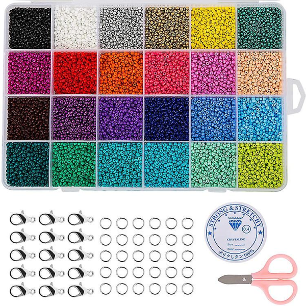 24 Gitter Glasperler Løse Perler Bage Lak Perler Farverige Hirse Perler Sæt 3mm 14400pcs