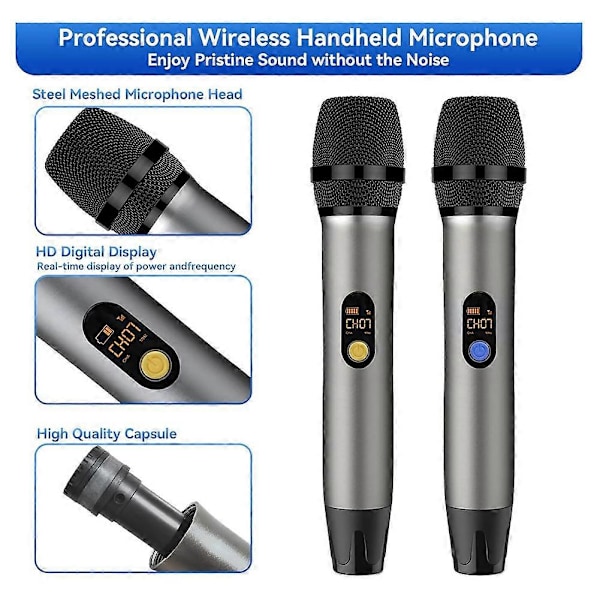 UHF Trådlös Mikrofon Handhållen Dynamisk Professionell Mikrofonsystem för Karaokesång, Tal