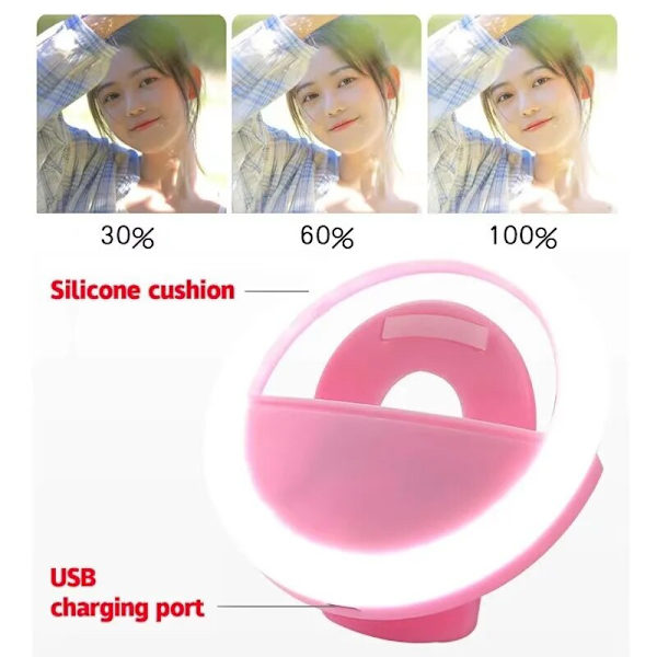 LED selfie ring lys ring linje fyld lys mobiltelefon foto lys timer opladning USB pink