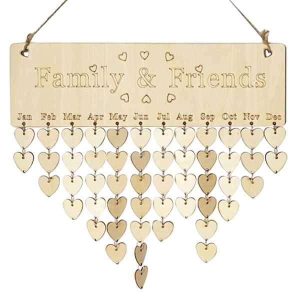 Fødselsdagspåmindelseskalender DIY træplakette til familie og venner