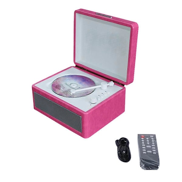 Bærbar Trådløs Bluetooth Høyttaler, Multi-Funksjonell Reprodutor CD Retro, Record Audio Player Rose Rød