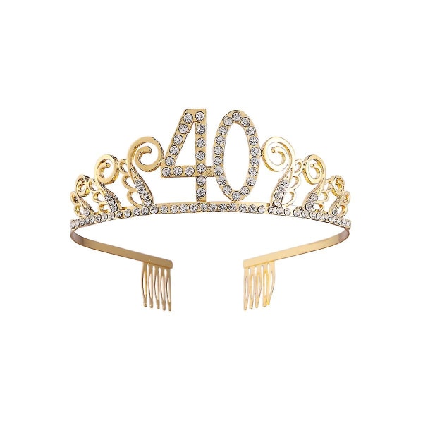 Födelsedag Kristall Rhinestone Tiara Queen Crowns Dansfest Pannband Hårkammar Nål för kvinnors 40-årsfest Favor Gold