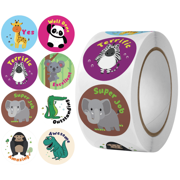 500 Cartoon Animal Stickers, Party Decoration Teacher Reward Encouragement Motivational Stickers, 8 Designs Value Pack (2.5cm Diameter)，C8