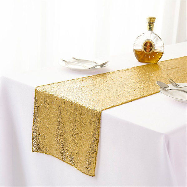 Pöytäjuoksija &quot;kultaiset paljettipöytäliina pöytänauha&quot; champagne 30x250cm
