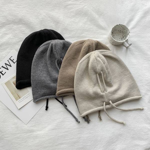 2 stk. Kvinders Snøre Hoved Hat Lazy Fleece Top Strik Hat Ensfarvet B