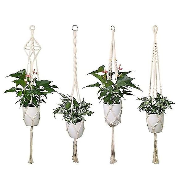 Set med 4 blomkrukor inomhus och utomhus Macrame växtkrukor