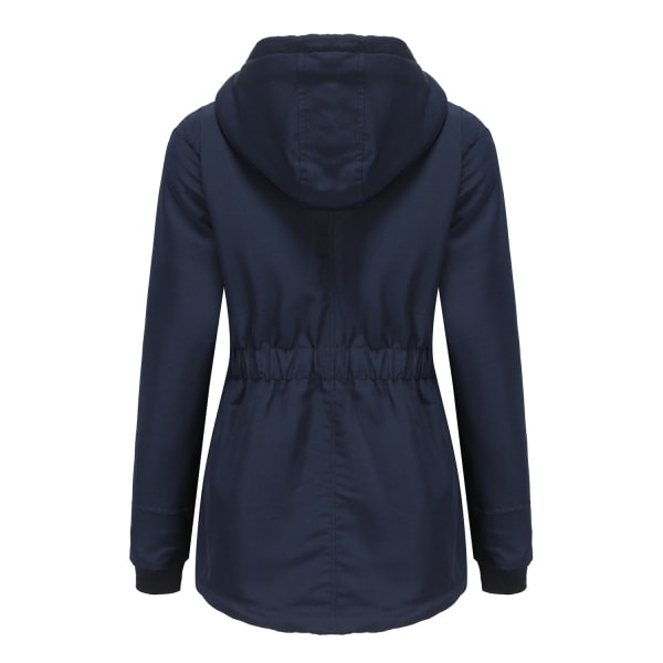 Varm vinterjacka med Sherpa-foder för kvinnor, tjock parkas med huva Navy 2XL