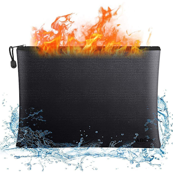 Brandsäker och vattentät dragkedjepåse för värdesaker, dokument, notariefrimärken, enheter, pass och kontanter 34x24.5CM
