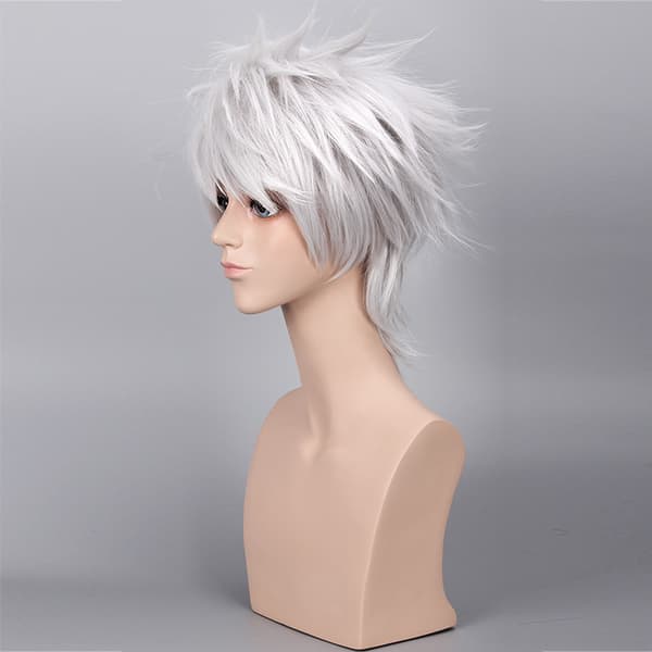 Anime peruk silvervit Okanada omvänd lockigt kort hår cospl