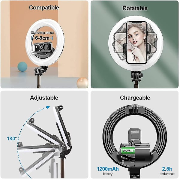 Selfie Ring Light med stativ Bluetooth fjernbetjening 6,3\" Ring Light