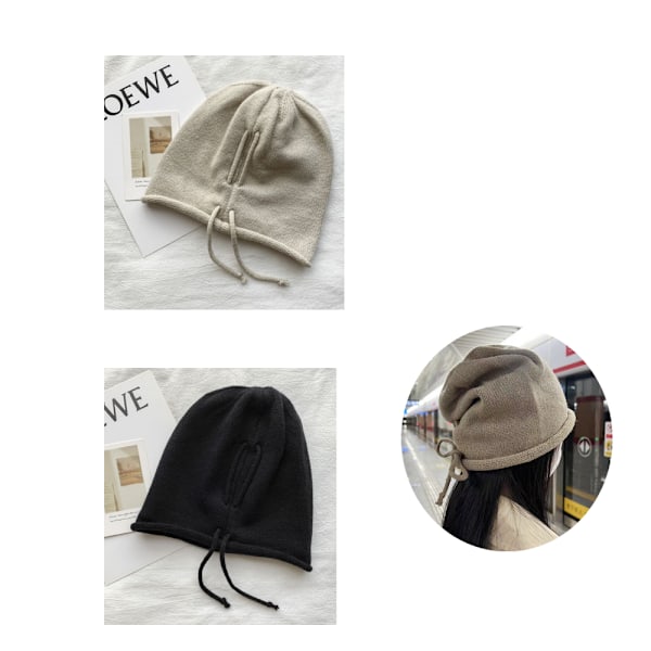 2 stk. Kvinders Snøre Hoved Hat Lazy Fleece Top Strik Hat Ensfarvet B