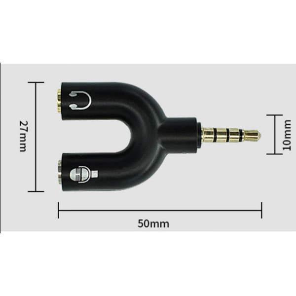2 st (svart) hörlursadapter 3,5 mm headset mikrofonkonverterare U-form ljuddelare