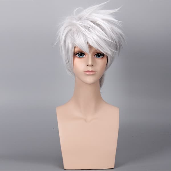 Anime peruk silvervit Okanada omvänd lockigt kort hår cospl