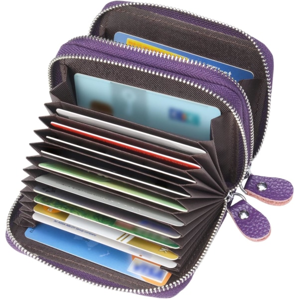 Kvinnors RFID-blockerande läder dragkedja Kortplånbok Liten plånbok Kreditkortshållare Lämplig för mors dag present Lila